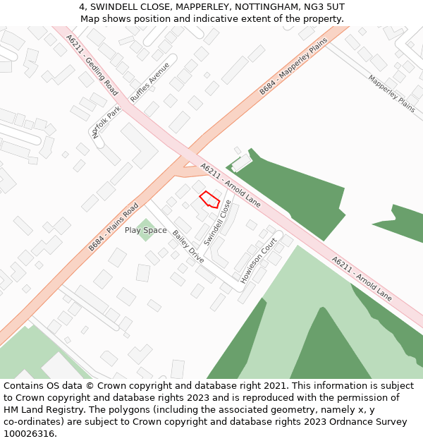 4, SWINDELL CLOSE, MAPPERLEY, NOTTINGHAM, NG3 5UT: Location map and indicative extent of plot