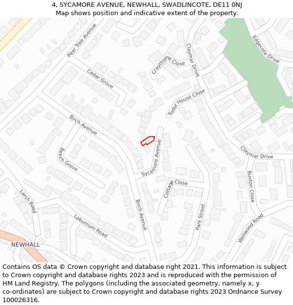 4, SYCAMORE AVENUE, NEWHALL, SWADLINCOTE, DE11 0NJ: Location map and indicative extent of plot