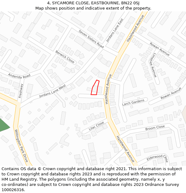 4, SYCAMORE CLOSE, EASTBOURNE, BN22 0SJ: Location map and indicative extent of plot