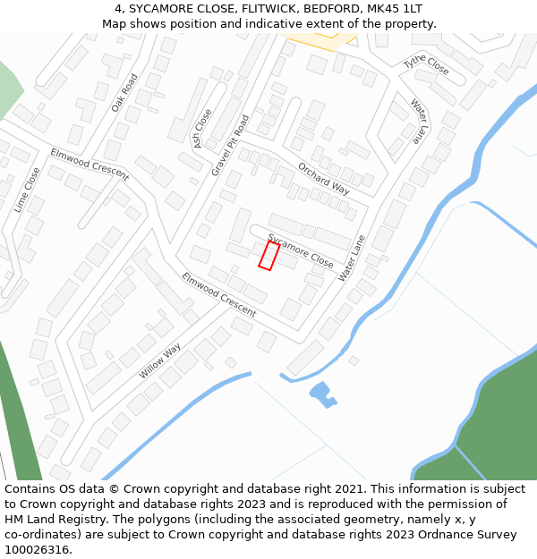 4, SYCAMORE CLOSE, FLITWICK, BEDFORD, MK45 1LT: Location map and indicative extent of plot