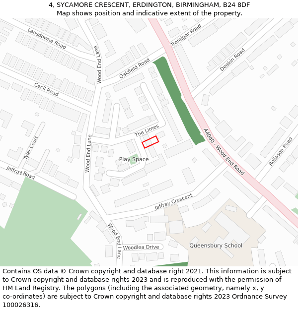 4, SYCAMORE CRESCENT, ERDINGTON, BIRMINGHAM, B24 8DF: Location map and indicative extent of plot