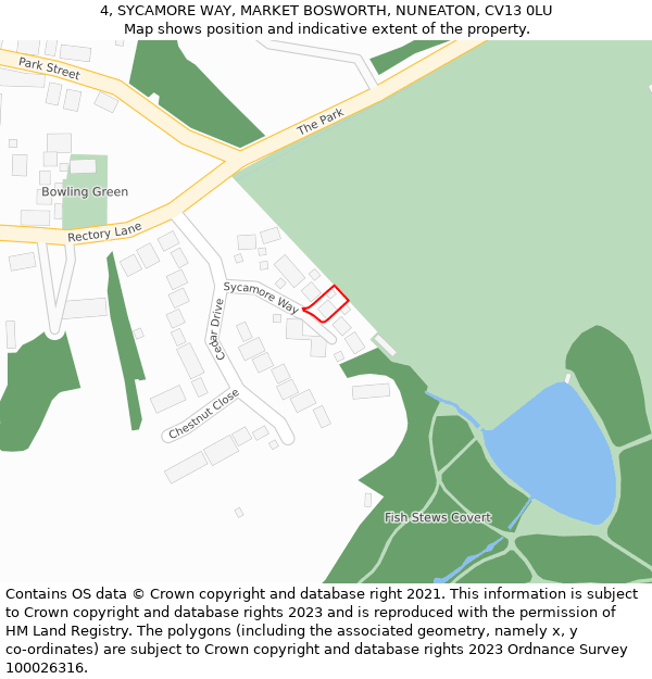 4, SYCAMORE WAY, MARKET BOSWORTH, NUNEATON, CV13 0LU: Location map and indicative extent of plot