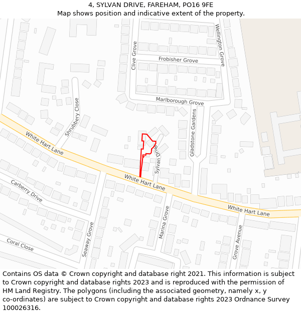 4, SYLVAN DRIVE, FAREHAM, PO16 9FE: Location map and indicative extent of plot