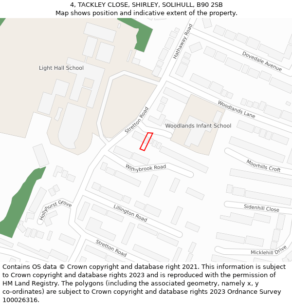 4, TACKLEY CLOSE, SHIRLEY, SOLIHULL, B90 2SB: Location map and indicative extent of plot