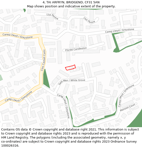 4, TAI ARFRYN, BRIDGEND, CF31 5AN: Location map and indicative extent of plot