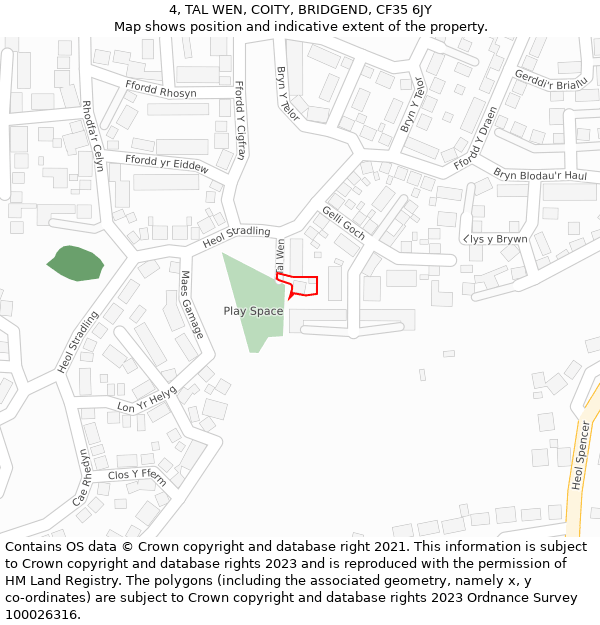 4, TAL WEN, COITY, BRIDGEND, CF35 6JY: Location map and indicative extent of plot