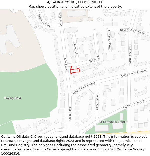 4, TALBOT COURT, LEEDS, LS8 1LT: Location map and indicative extent of plot