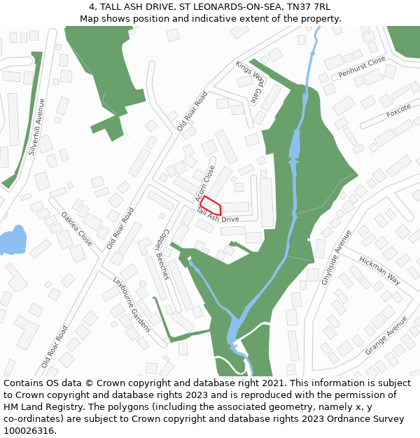 4, TALL ASH DRIVE, ST LEONARDS-ON-SEA, TN37 7RL: Location map and indicative extent of plot