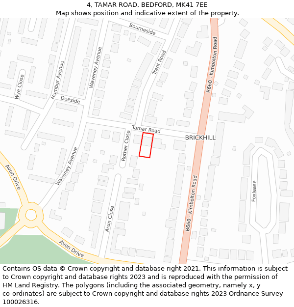 4, TAMAR ROAD, BEDFORD, MK41 7EE: Location map and indicative extent of plot