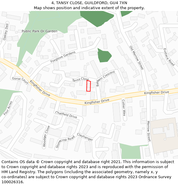 4, TANSY CLOSE, GUILDFORD, GU4 7XN: Location map and indicative extent of plot