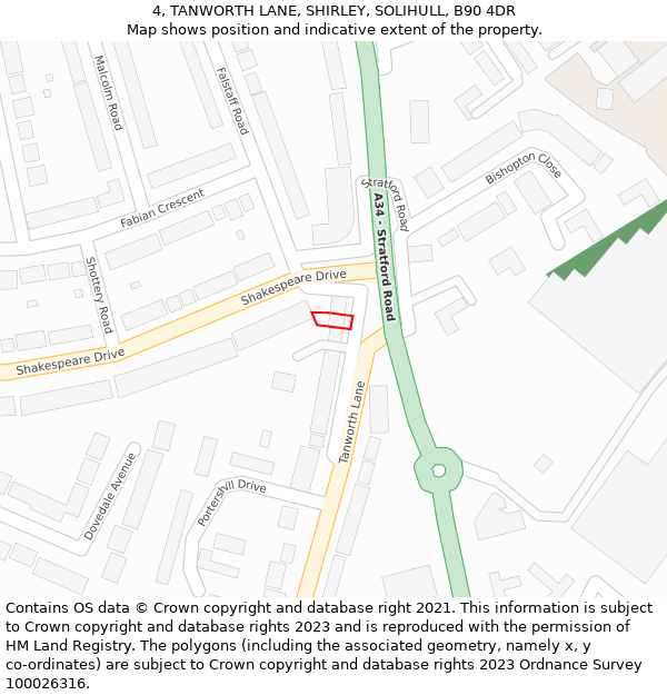 4, TANWORTH LANE, SHIRLEY, SOLIHULL, B90 4DR: Location map and indicative extent of plot