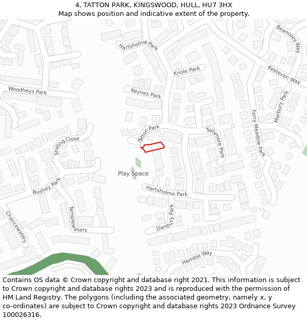 4, TATTON PARK, KINGSWOOD, HULL, HU7 3HX: Location map and indicative extent of plot