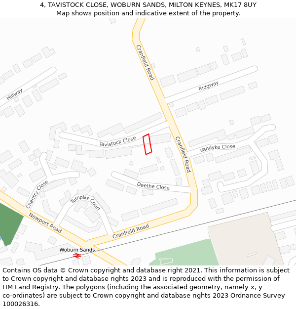 4, TAVISTOCK CLOSE, WOBURN SANDS, MILTON KEYNES, MK17 8UY: Location map and indicative extent of plot