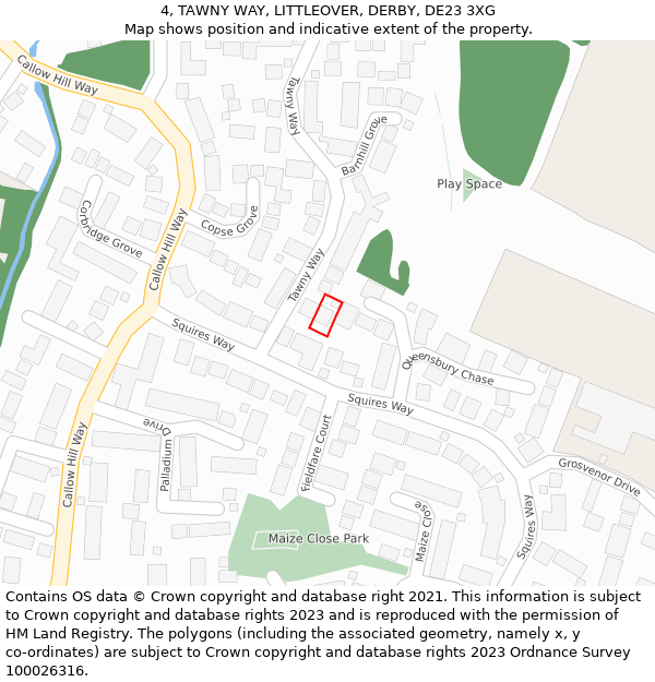 4, TAWNY WAY, LITTLEOVER, DERBY, DE23 3XG: Location map and indicative extent of plot