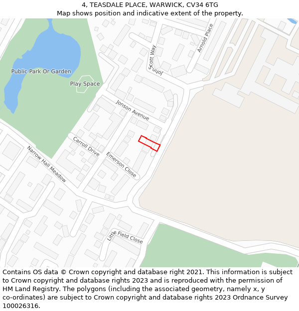 4, TEASDALE PLACE, WARWICK, CV34 6TG: Location map and indicative extent of plot