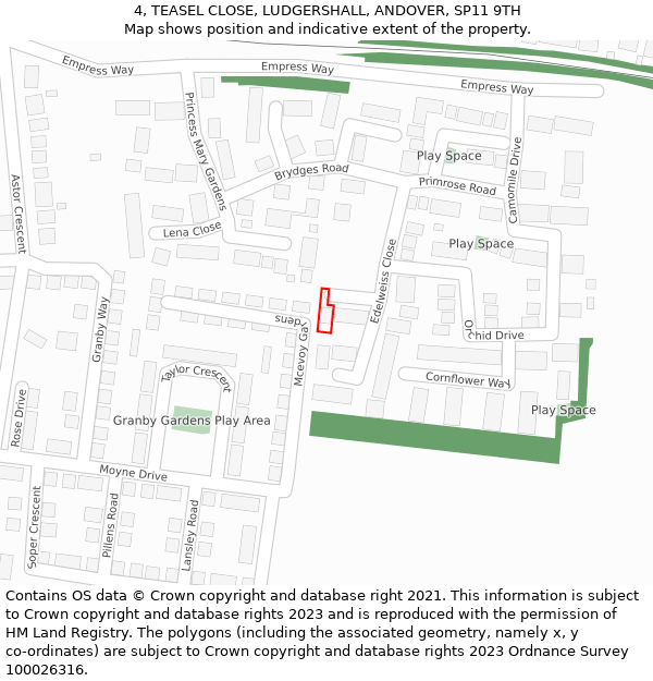 4, TEASEL CLOSE, LUDGERSHALL, ANDOVER, SP11 9TH: Location map and indicative extent of plot