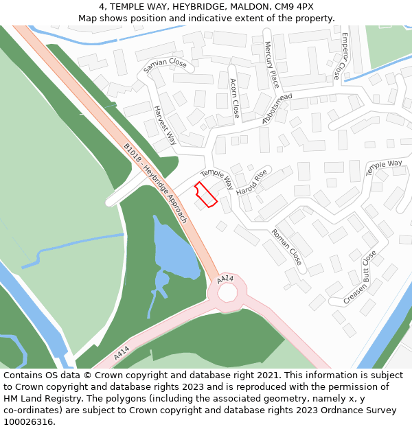 4, TEMPLE WAY, HEYBRIDGE, MALDON, CM9 4PX: Location map and indicative extent of plot