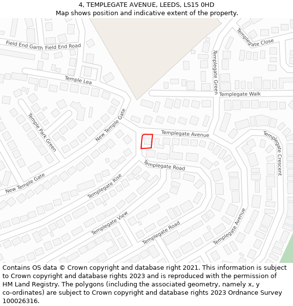 4, TEMPLEGATE AVENUE, LEEDS, LS15 0HD: Location map and indicative extent of plot