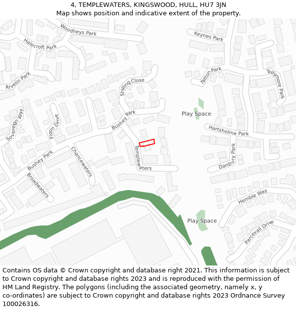 4, TEMPLEWATERS, KINGSWOOD, HULL, HU7 3JN: Location map and indicative extent of plot