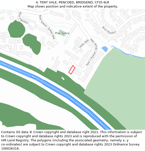 4, TENT VALE, PENCOED, BRIDGEND, CF35 6LR: Location map and indicative extent of plot