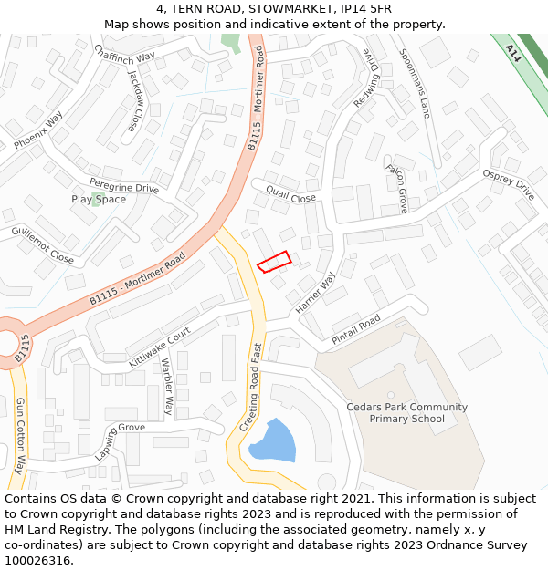 4, TERN ROAD, STOWMARKET, IP14 5FR: Location map and indicative extent of plot