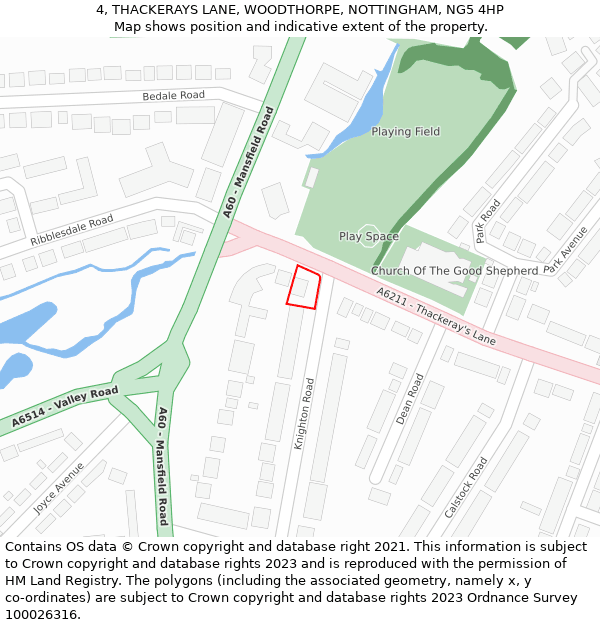 4, THACKERAYS LANE, WOODTHORPE, NOTTINGHAM, NG5 4HP: Location map and indicative extent of plot