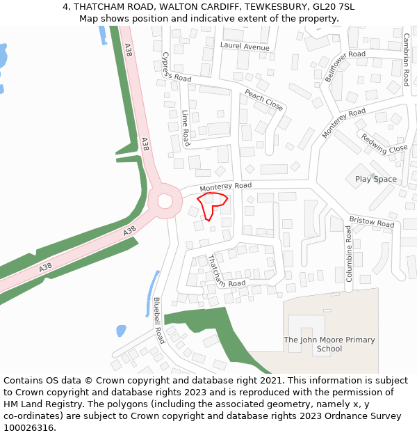 4, THATCHAM ROAD, WALTON CARDIFF, TEWKESBURY, GL20 7SL: Location map and indicative extent of plot