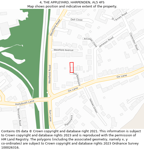 4, THE APPLEYARD, HARPENDEN, AL5 4FS: Location map and indicative extent of plot