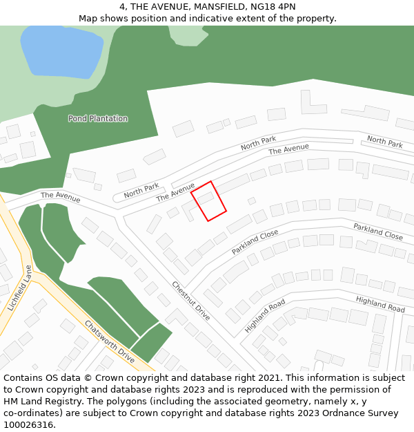 4, THE AVENUE, MANSFIELD, NG18 4PN: Location map and indicative extent of plot