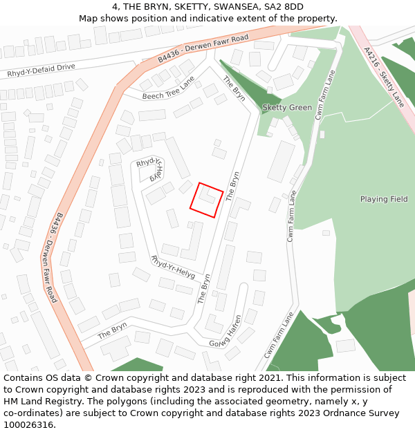 4, THE BRYN, SKETTY, SWANSEA, SA2 8DD: Location map and indicative extent of plot