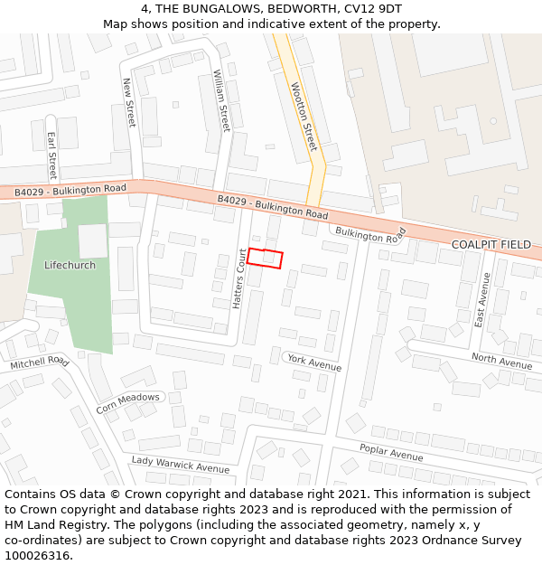 4, THE BUNGALOWS, BEDWORTH, CV12 9DT: Location map and indicative extent of plot