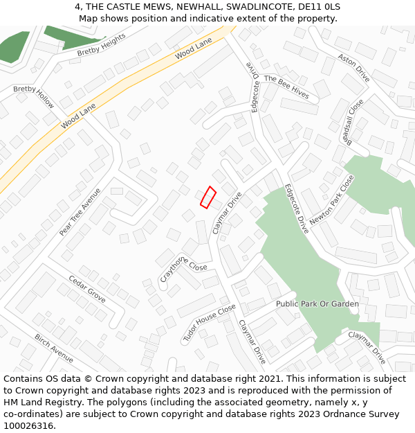 4, THE CASTLE MEWS, NEWHALL, SWADLINCOTE, DE11 0LS: Location map and indicative extent of plot