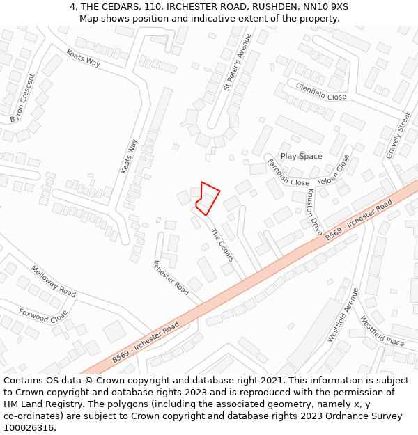 4, THE CEDARS, 110, IRCHESTER ROAD, RUSHDEN, NN10 9XS: Location map and indicative extent of plot