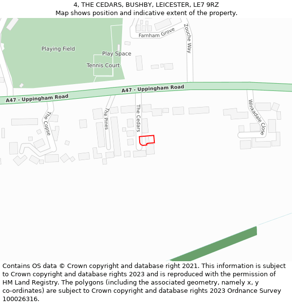 4, THE CEDARS, BUSHBY, LEICESTER, LE7 9RZ: Location map and indicative extent of plot