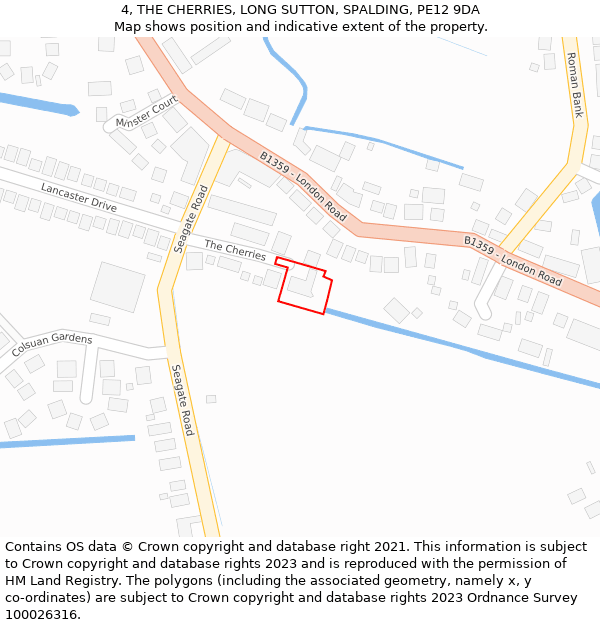 4, THE CHERRIES, LONG SUTTON, SPALDING, PE12 9DA: Location map and indicative extent of plot