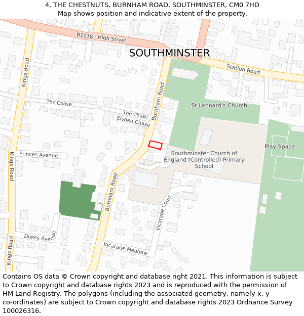 4, THE CHESTNUTS, BURNHAM ROAD, SOUTHMINSTER, CM0 7HD: Location map and indicative extent of plot