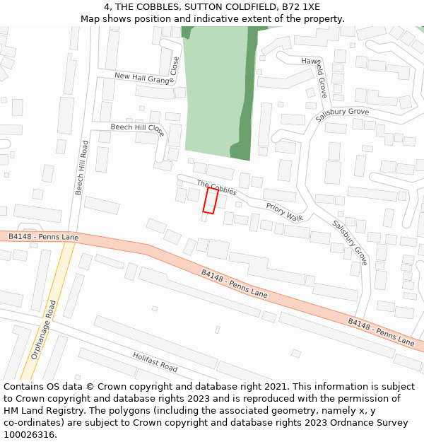 4, THE COBBLES, SUTTON COLDFIELD, B72 1XE: Location map and indicative extent of plot