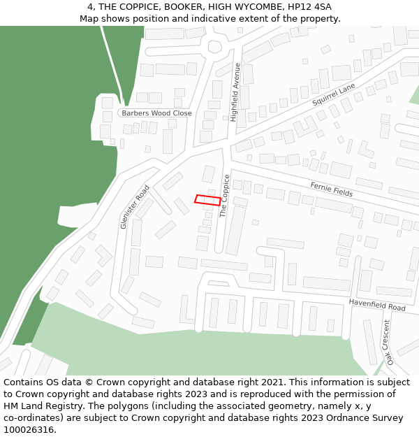 4, THE COPPICE, BOOKER, HIGH WYCOMBE, HP12 4SA: Location map and indicative extent of plot