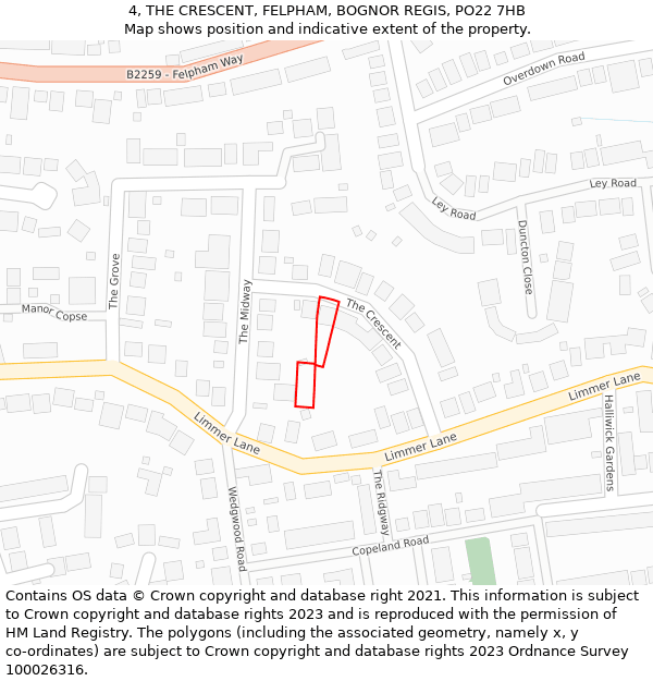 4, THE CRESCENT, FELPHAM, BOGNOR REGIS, PO22 7HB: Location map and indicative extent of plot