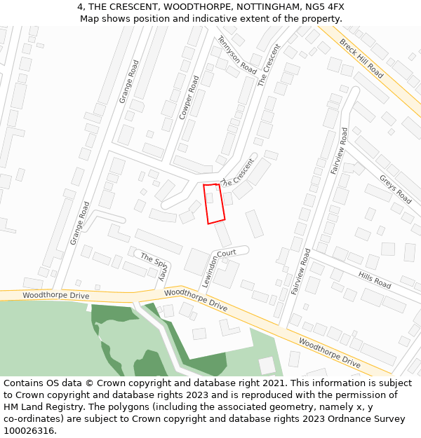 4, THE CRESCENT, WOODTHORPE, NOTTINGHAM, NG5 4FX: Location map and indicative extent of plot