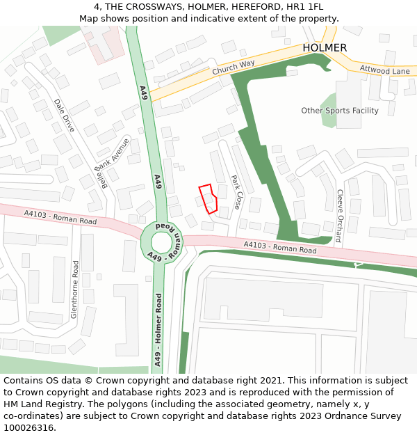 4, THE CROSSWAYS, HOLMER, HEREFORD, HR1 1FL: Location map and indicative extent of plot