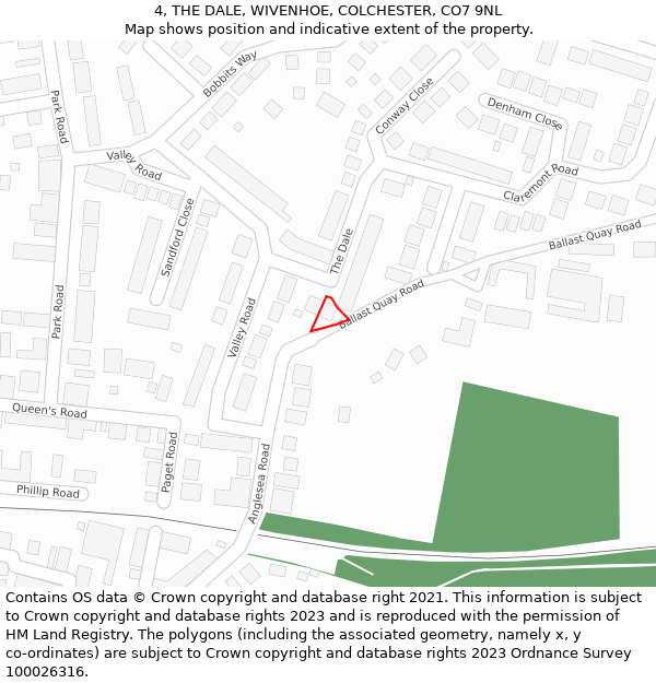 4, THE DALE, WIVENHOE, COLCHESTER, CO7 9NL: Location map and indicative extent of plot