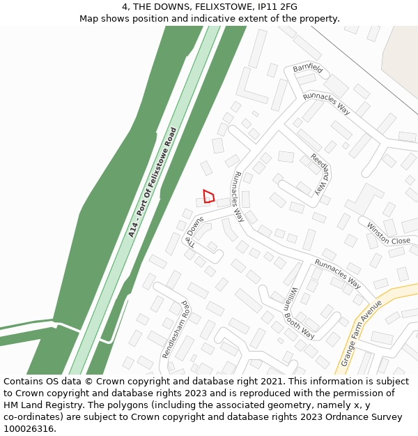 4, THE DOWNS, FELIXSTOWE, IP11 2FG: Location map and indicative extent of plot