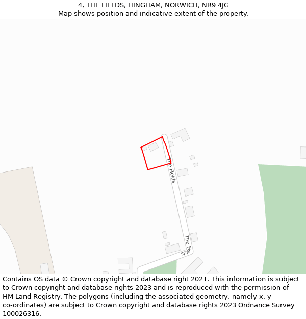 4, THE FIELDS, HINGHAM, NORWICH, NR9 4JG: Location map and indicative extent of plot
