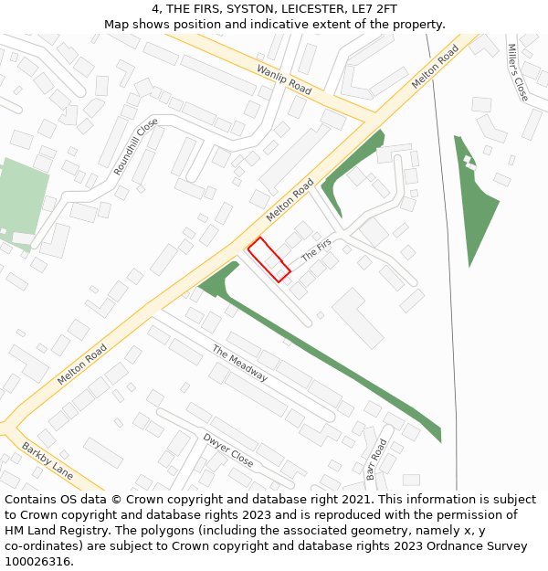 4, THE FIRS, SYSTON, LEICESTER, LE7 2FT: Location map and indicative extent of plot