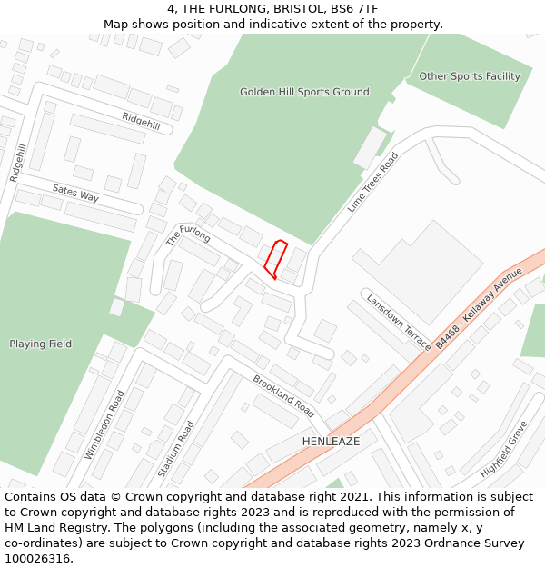 4, THE FURLONG, BRISTOL, BS6 7TF: Location map and indicative extent of plot