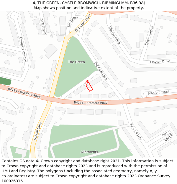 4, THE GREEN, CASTLE BROMWICH, BIRMINGHAM, B36 9AJ: Location map and indicative extent of plot