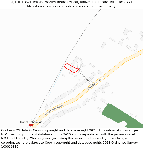 4, THE HAWTHORNS, MONKS RISBOROUGH, PRINCES RISBOROUGH, HP27 9PT: Location map and indicative extent of plot