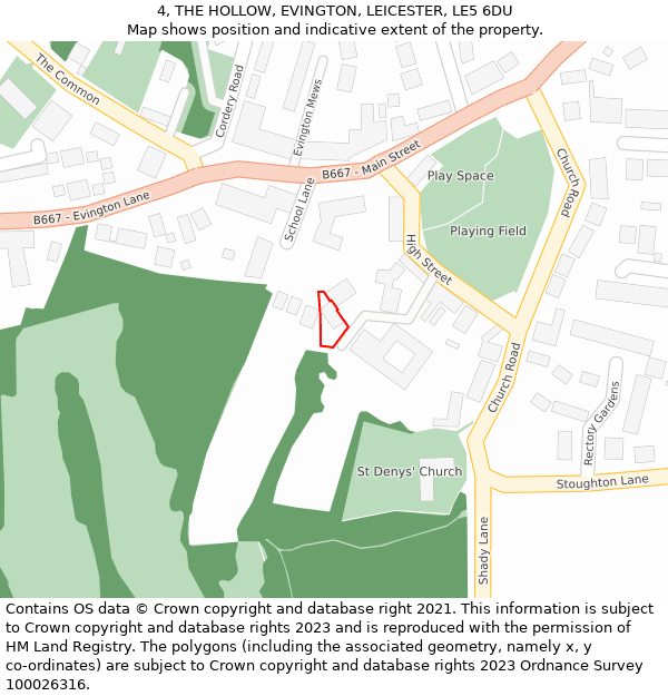 4, THE HOLLOW, EVINGTON, LEICESTER, LE5 6DU: Location map and indicative extent of plot