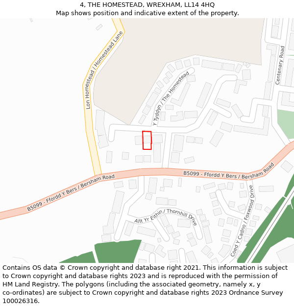 4, THE HOMESTEAD, WREXHAM, LL14 4HQ: Location map and indicative extent of plot